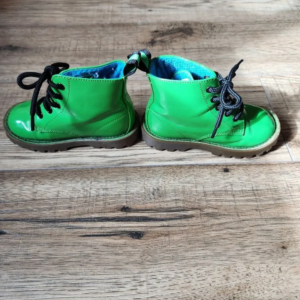 Faded Glory Patent Leather Alex Lace-up Boots Size 7 Green